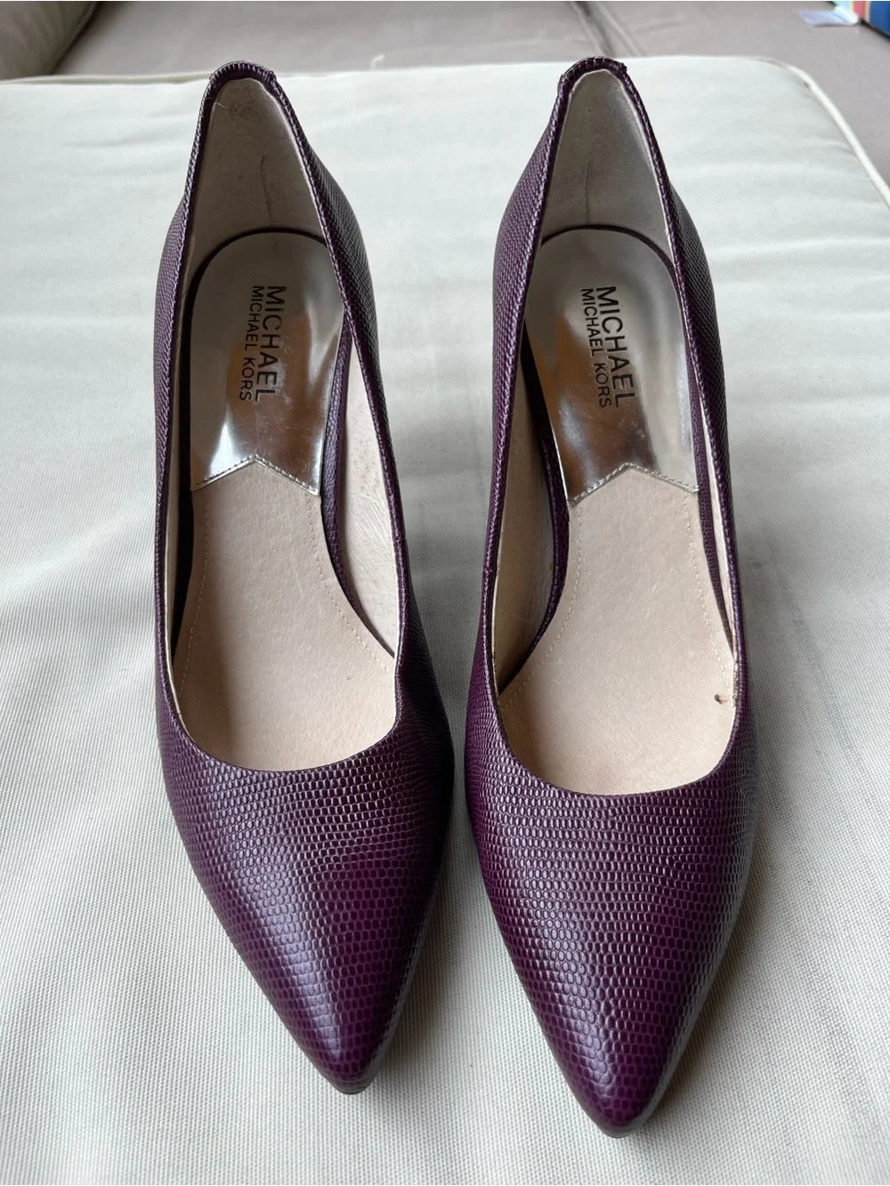 Michael Kors Textured Pointed-Toe Pumps in Plum
